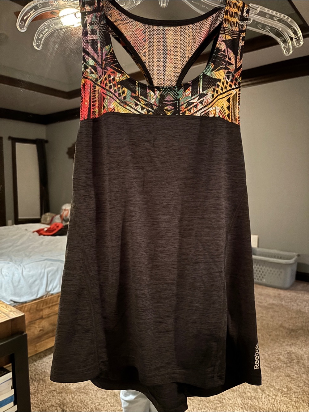Reebok Black Tank with Multicolor Printed Yoke